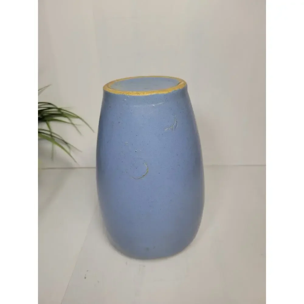 Vintage Blue Pottery Vase Unmarked Matte Glaze Arts & Crafts Style Art Pottery